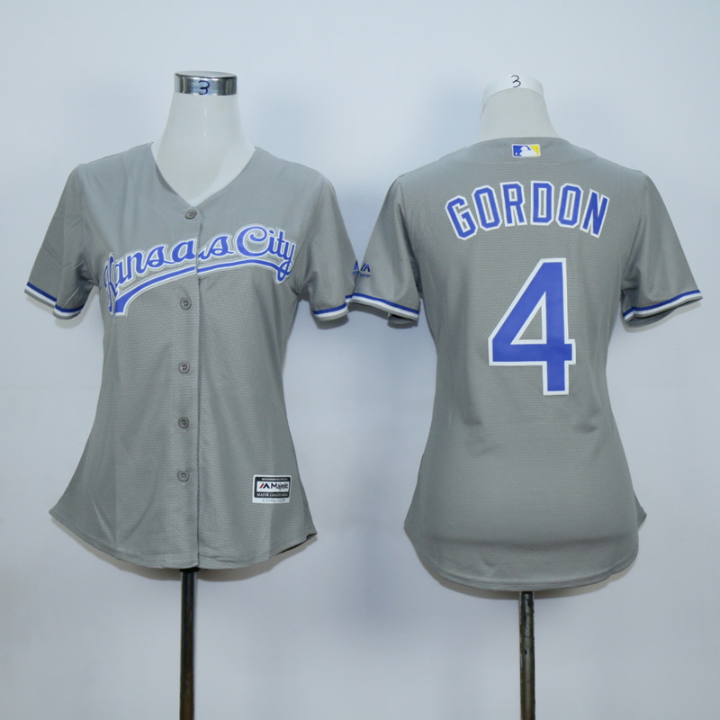 Women Kansas City Royals #4 Gordon Grey MLB Jerseys->women mlb jersey->Women Jersey